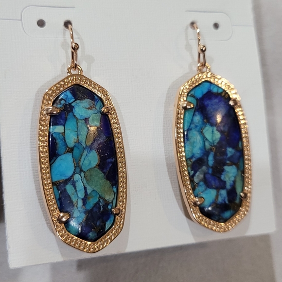 ROSE GOLD Custom Kendra Scott Bronze Veined Lapis Turquoise Elle Earrings - Picture 4 of 7